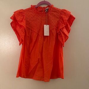 A New Day Coral Women's Eyelet Ruffle Sleeve Top NWT